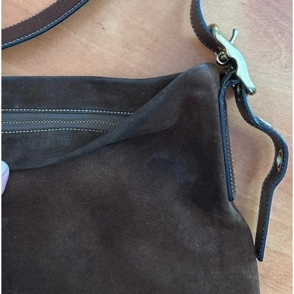 Coach 1419 Shoulder Bag Brown Suede Leather Tassel Hobo Handbag Western